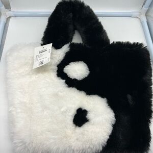 NEW fuzzy black and white super soft Yin Yang bag